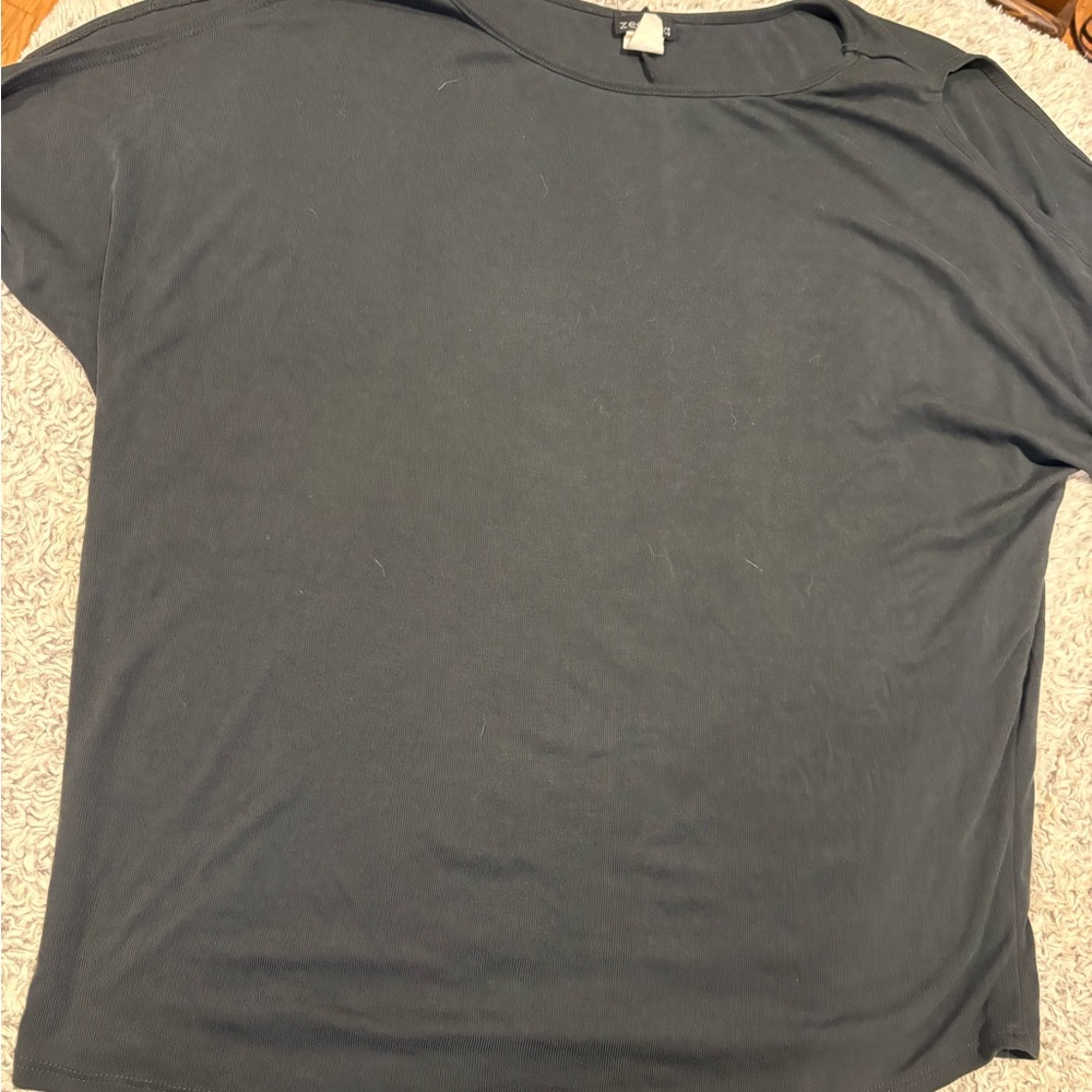 Zenobia Short Sleeve Top Womens Large Black‎ Good Cold Shoulder Ribbed Knit